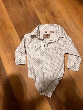Rafter C pearl snap White Patterned Long-Sleeve Button-Down Baby Onesie